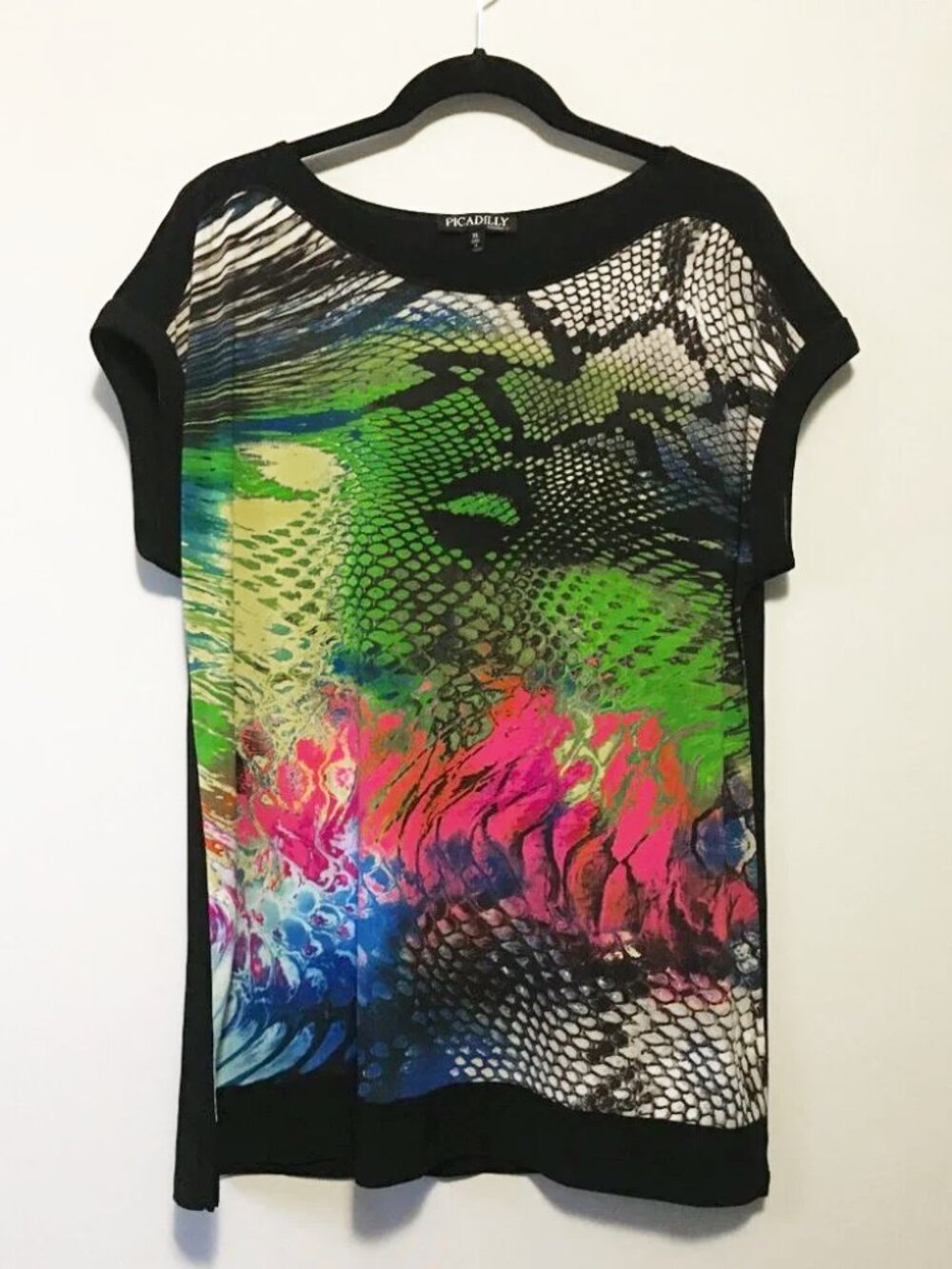 Vintage Picadilly Neon Reptilian Psychedelic Rave Top Pink Green Cyberpunk XL